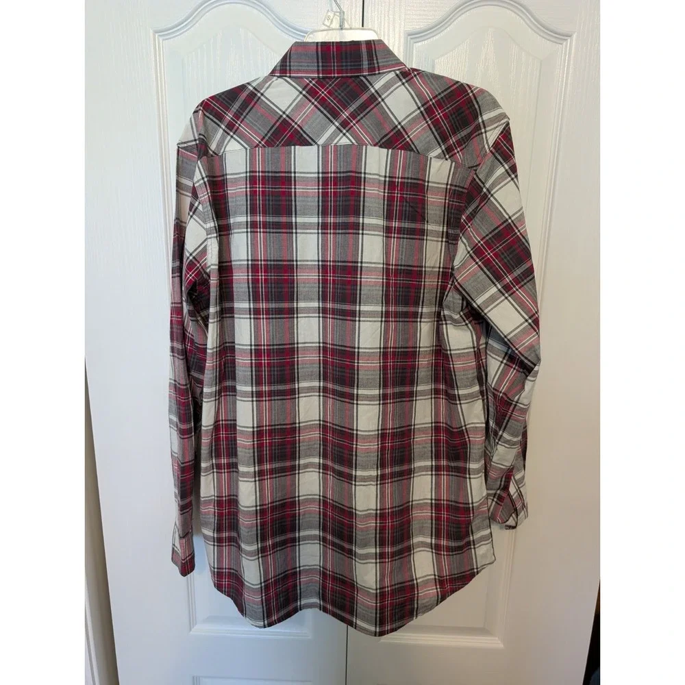 Wrangler Mens Pearl Snap Shirt Large Red/Gray/White Plaid Western Cowboy